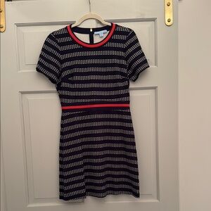 Draper James Navy and White Striped Stars Dress with Red Accents